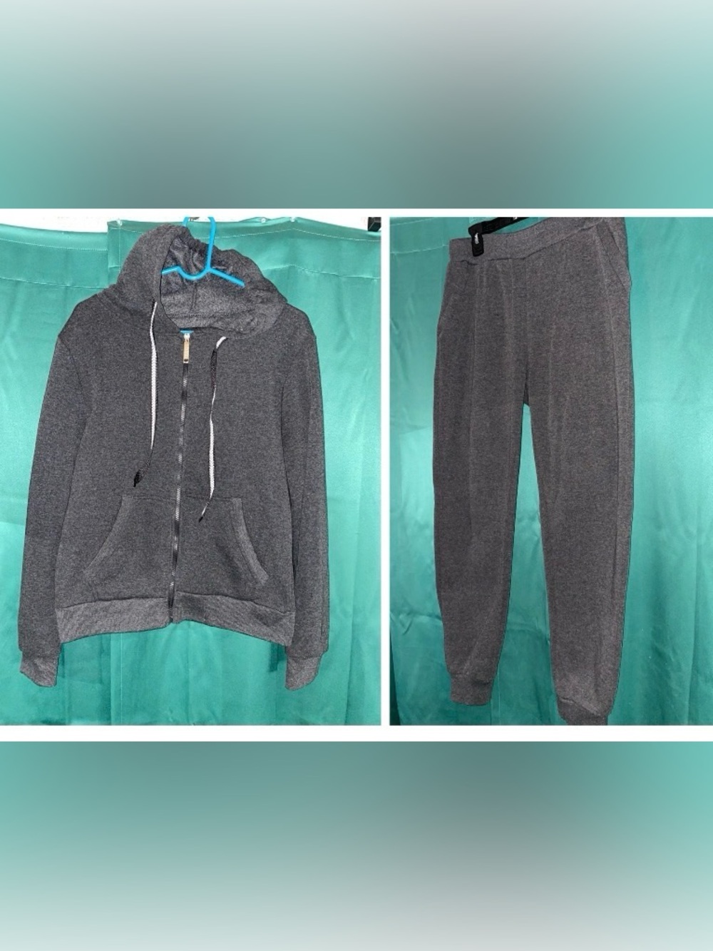 Thrill 94 Charcoal Zip Hoodie and matching pant set with Pink Heart Logo